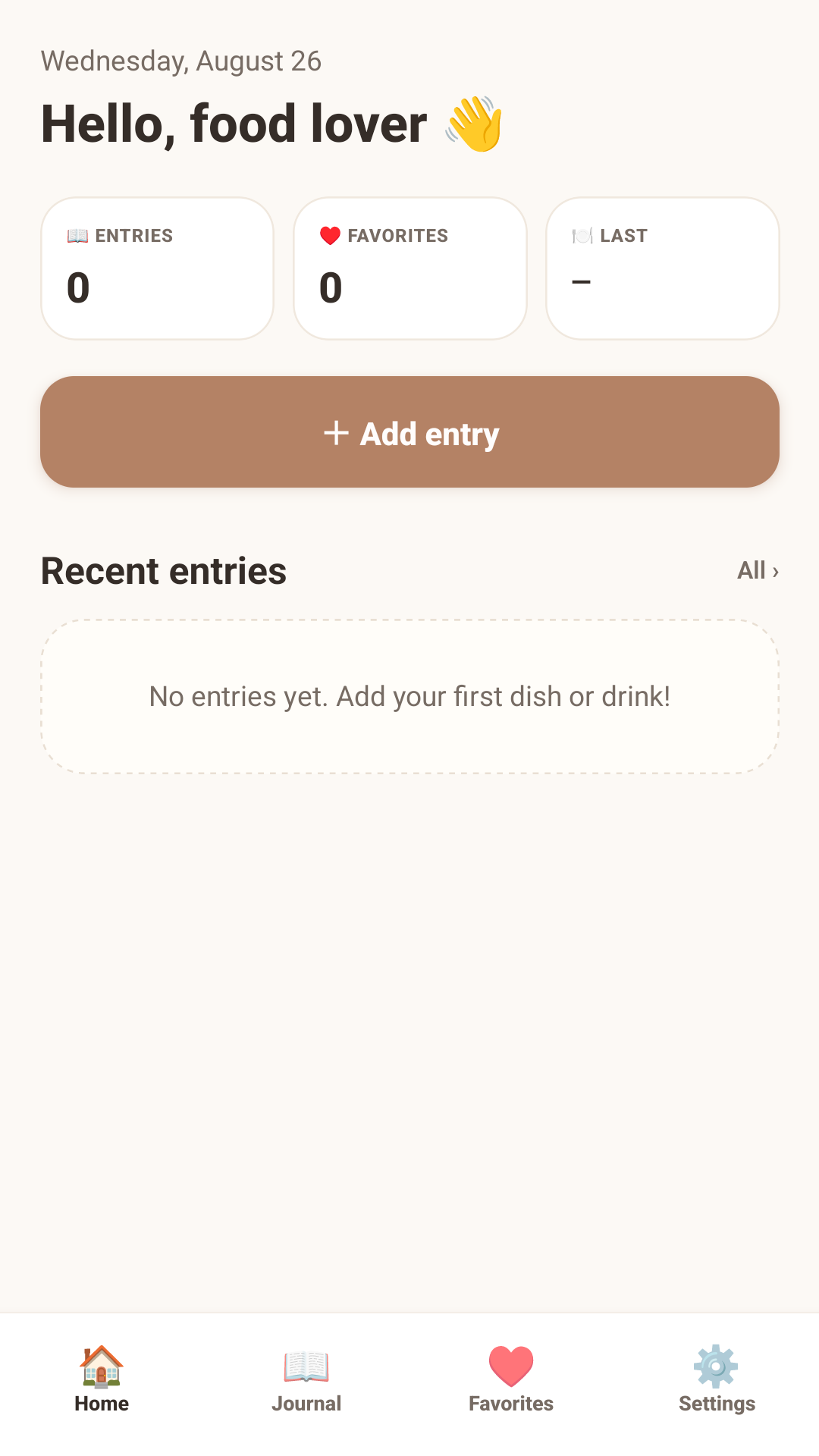 White Plate Journal home screen
